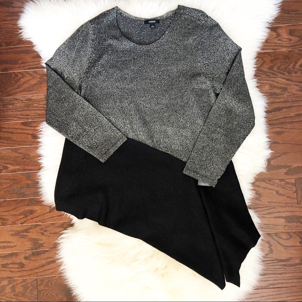 Alfani Black & Gold Metallic Asymmetrical Pullover
